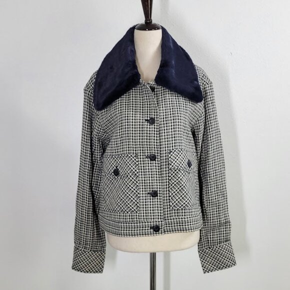 ANTHROPOLOGIE MAEVE tweed faux fur-collar jacket Sz M NEW - Picture 4 of 11